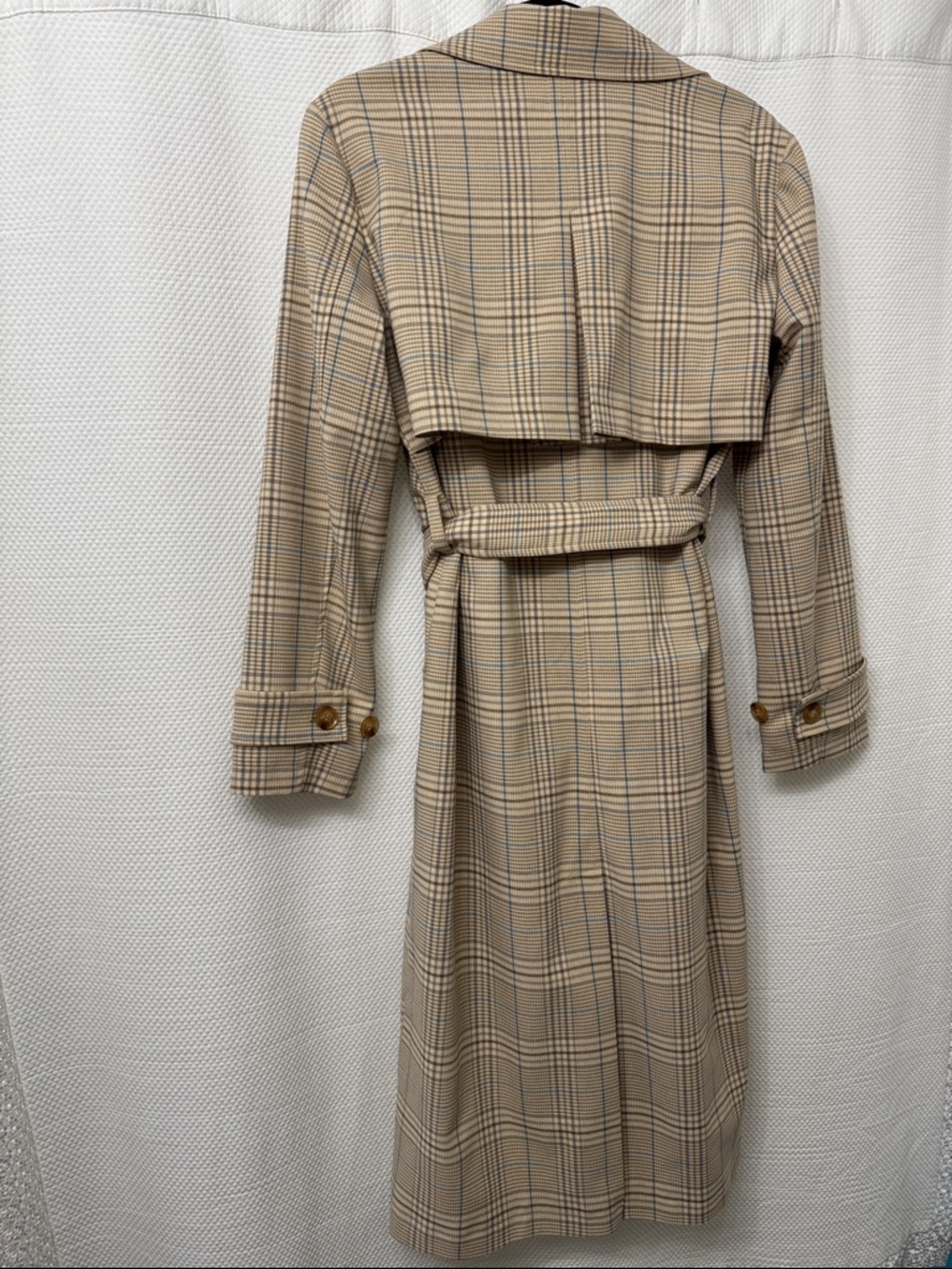 Bagatelle Collection New York Beige and Blue Plaid Double-Breasted Trench Coat - Picture 5 of 13